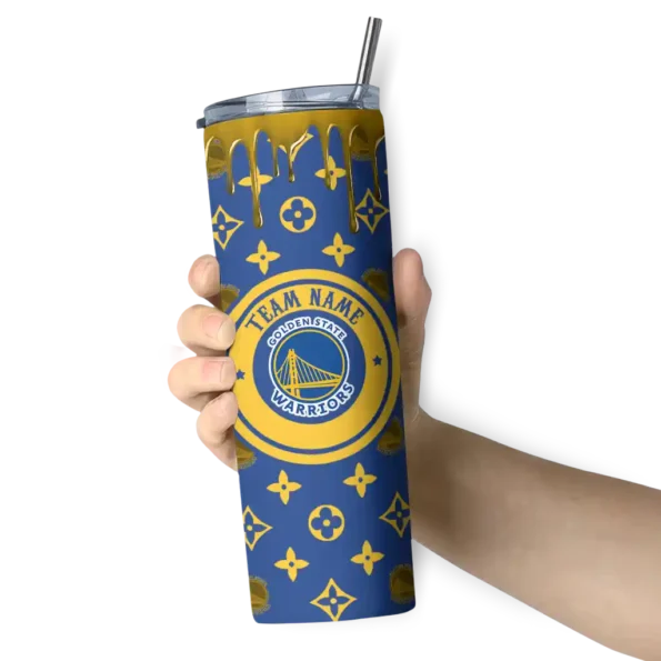 personalized golden state warriors camo streak blue skinny tumbler premium grade.webp