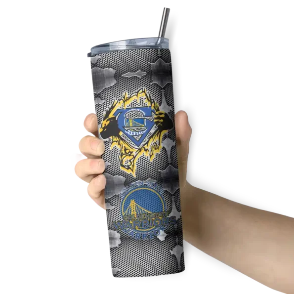 personalized golden state warriors chevron v blue gray skinny tumbler premium grade.webp