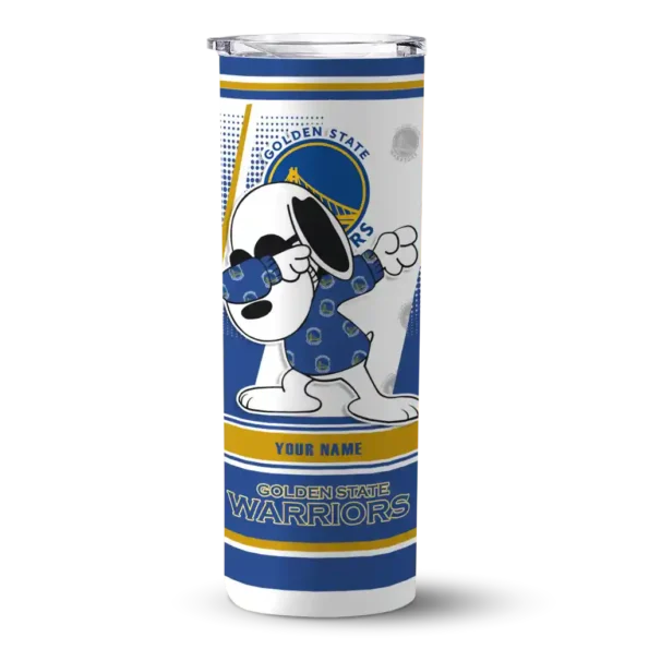 personalized golden state warriors snoopy dog blue white skinny tumbler best selling 1.webp