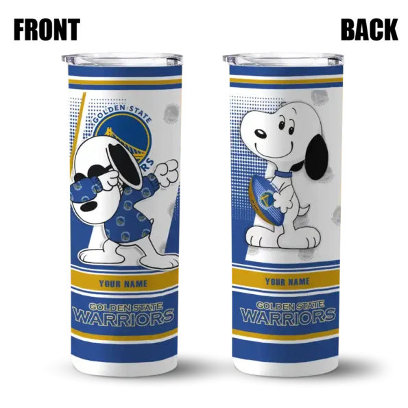 personalized golden state warriors snoopy dog blue white skinny tumbler fashion forward 1.webp