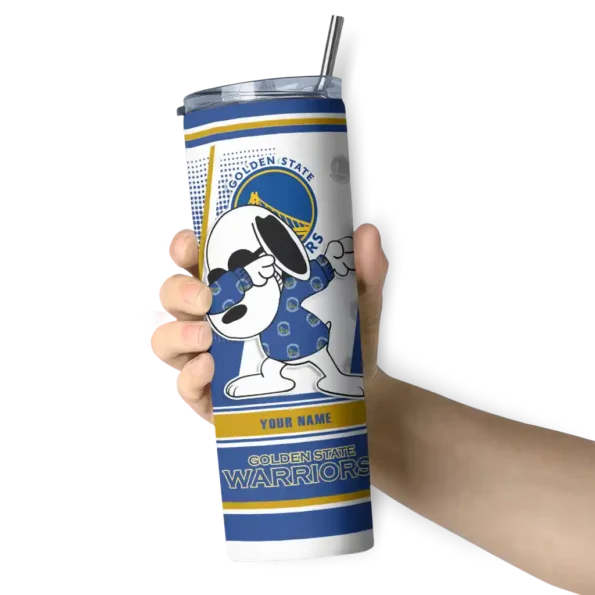 personalized golden state warriors snoopy dog blue white skinny tumbler premium grade.webp