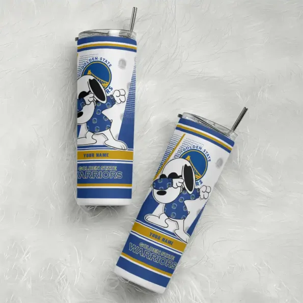 personalized golden state warriors snoopy dog blue white skinny tumbler top rated.webp