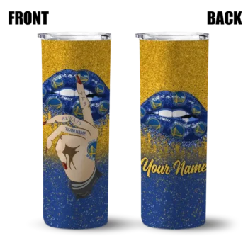 personalized golden state warriors sparkle lips blue skinny tumbler fashion forward.webp