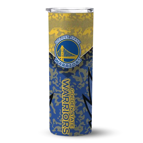 personalized golden state warriors spiral burst print blue skinny tumbler best selling 1.webp