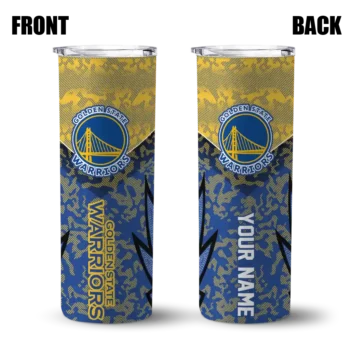 personalized golden state warriors spiral burst print blue skinny tumbler fashion forward.webp