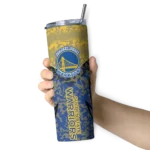 personalized golden state warriors spiral burst print blue skinny tumbler best selling 1.webp