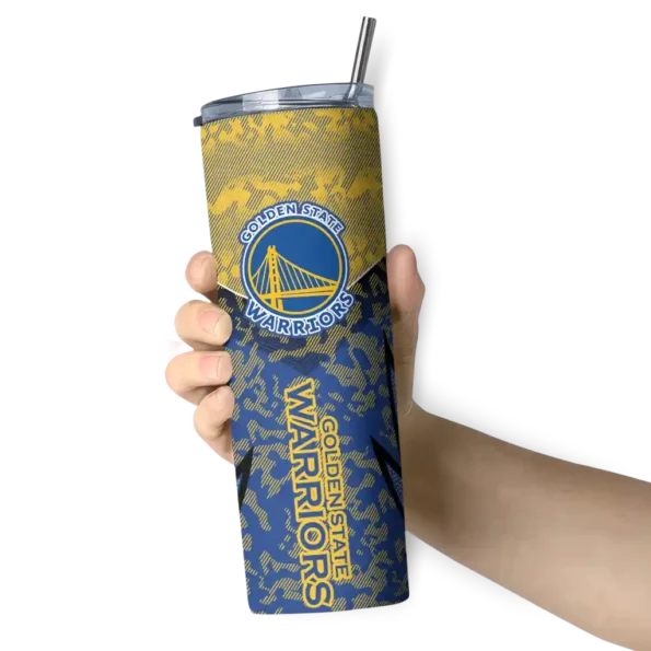 personalized golden state warriors spiral burst print blue skinny tumbler premium grade.webp