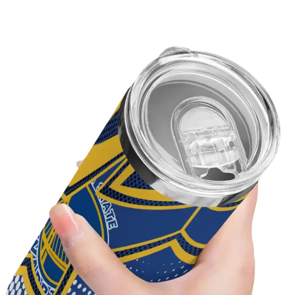 personalized golden state warriors web stripes blue white skinny tumbler high quality.webp