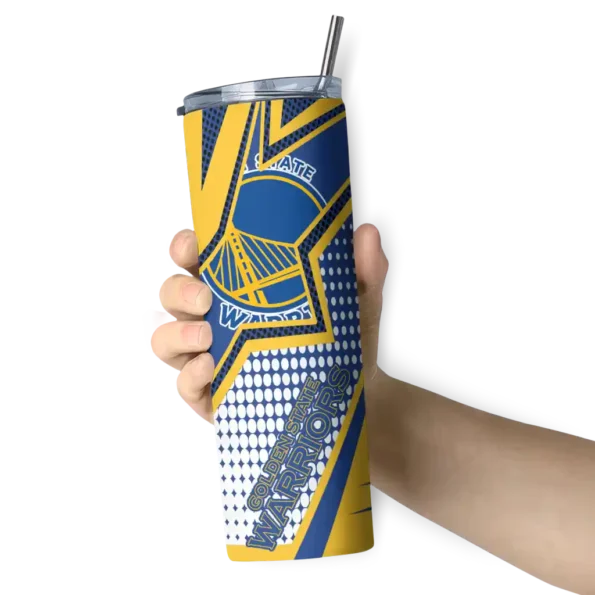 personalized golden state warriors web stripes blue white skinny tumbler premium grade.webp