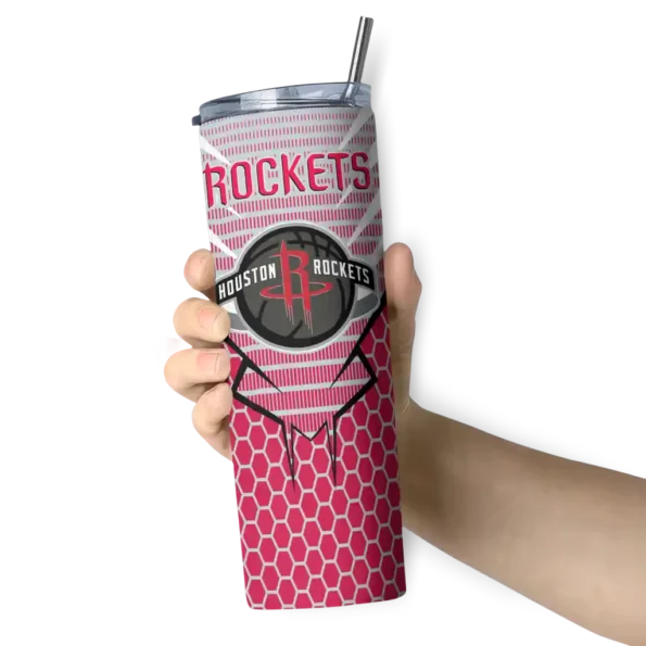 personalized houston rockets chevron stripes red skinny tumbler premium grade.webp