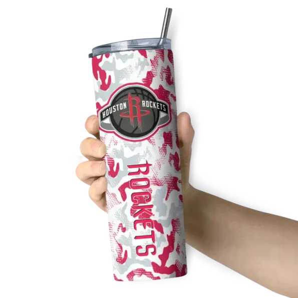 personalized houston rockets claw marks red white skinny tumbler premium grade.webp