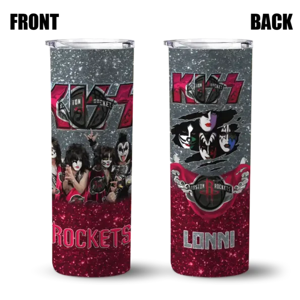 personalized houston rockets kiss band grey skinny tumbler fashion forward.webp