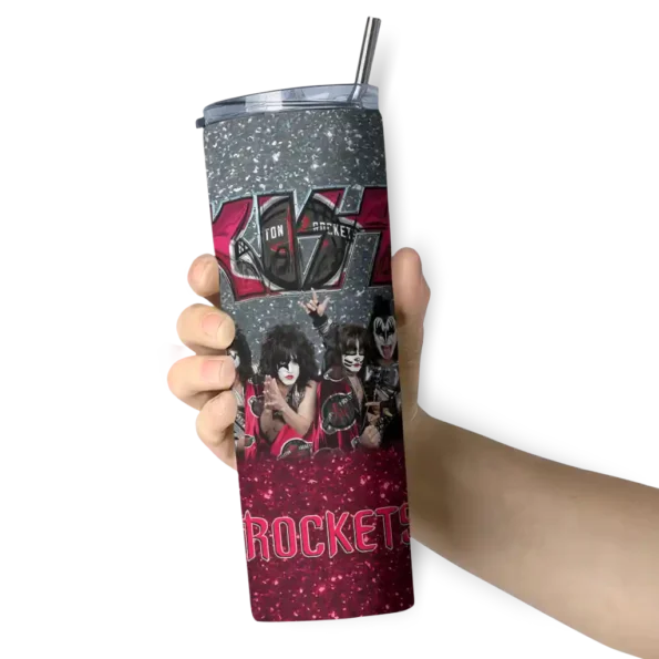 personalized houston rockets kiss band grey skinny tumbler premium grade.webp