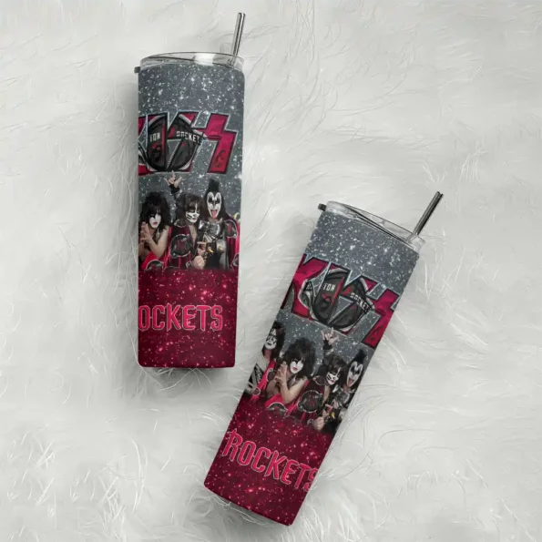personalized houston rockets kiss band grey skinny tumbler top rated.webp