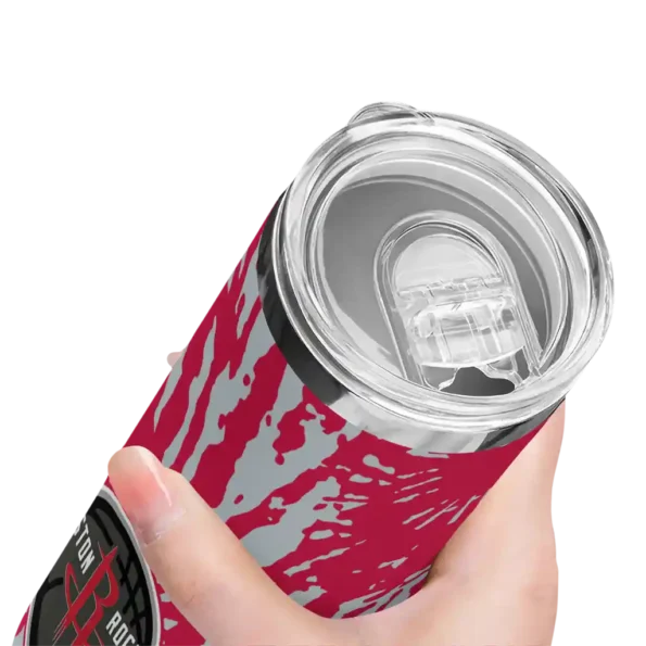 personalized houston rockets metallic grid red skinny tumbler high quality.webp