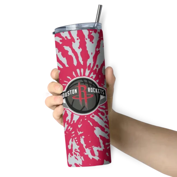 personalized houston rockets metallic grid red skinny tumbler premium grade.webp