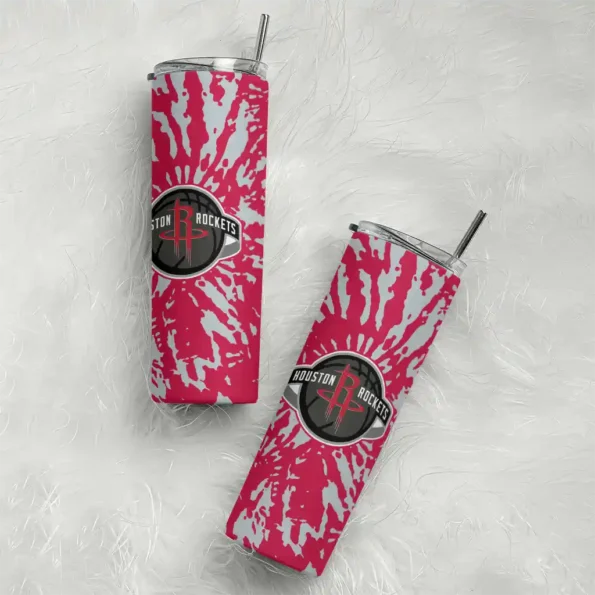 personalized houston rockets metallic grid red skinny tumbler top rated.webp