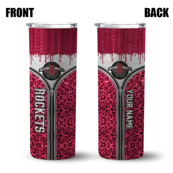 personalized houston rockets sparkle drip red skinny tumbler fashion forward.webp