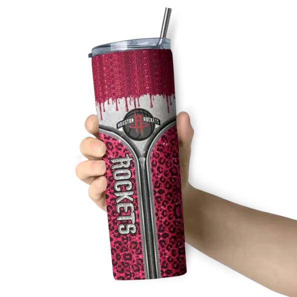 personalized houston rockets sparkle drip red skinny tumbler premium grade.webp