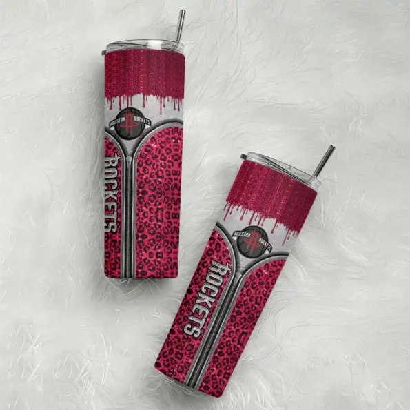 personalized houston rockets sparkle drip red skinny tumbler top rated.webp