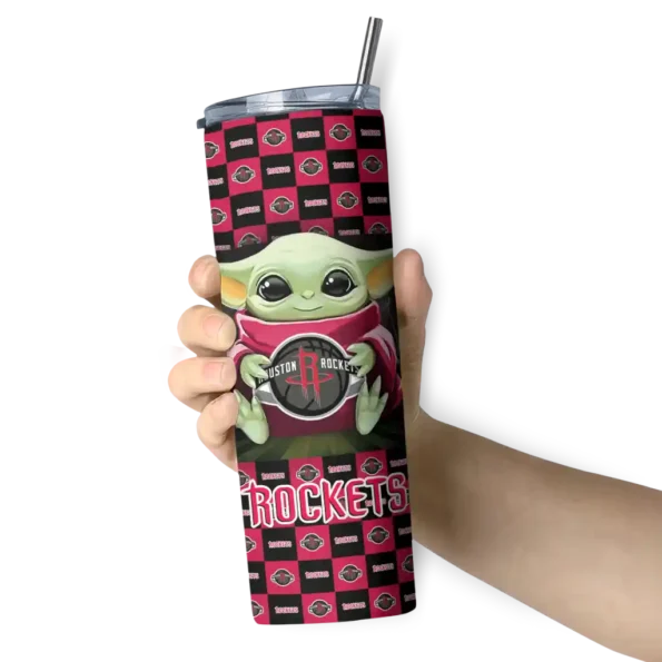 personalized houston rockets yoda cozy red black skinny tumbler premium grade.webp