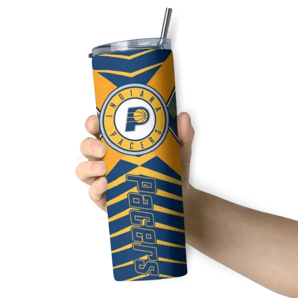 personalized indiana pacers camo texture blue skinny tumbler premium grade.webp