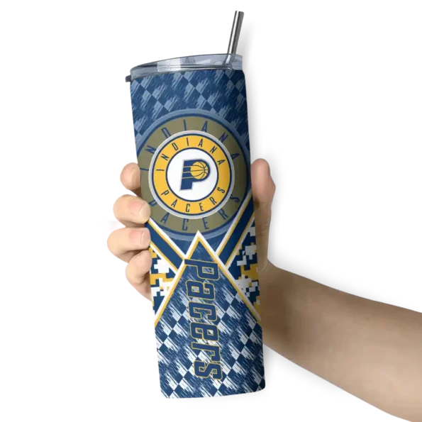 personalized indiana pacers monogram burst blue white skinny tumbler premium grade.webp