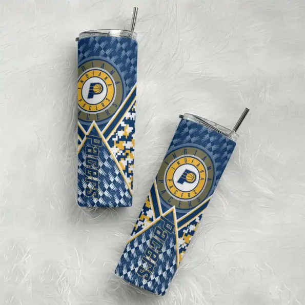personalized indiana pacers monogram burst blue white skinny tumbler top rated.webp