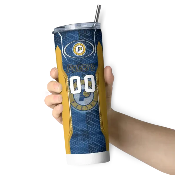 personalized indiana pacers stacked diamond blue skinny tumbler premium grade.webp