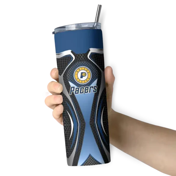personalized indiana pacers superman emblem blue black skinny tumbler premium grade.webp