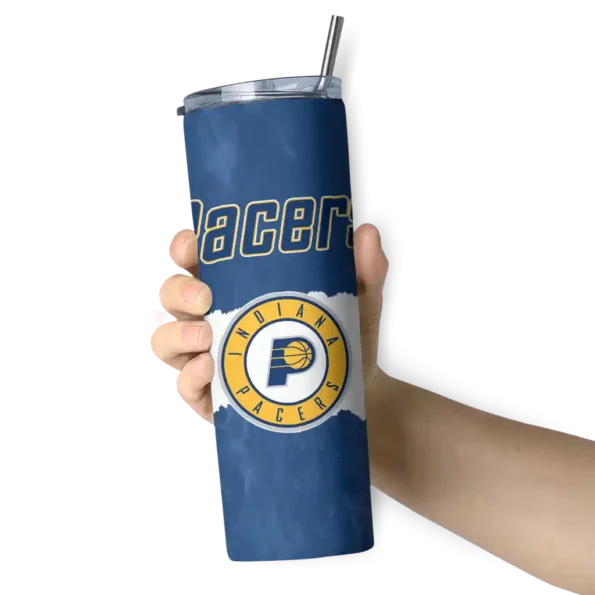 personalized indiana pacers torn band blue white skinny tumbler premium grade.webp