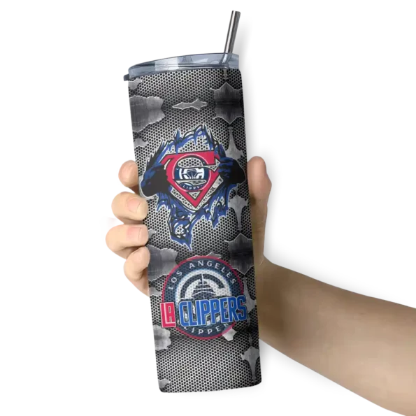 personalized los angeles clippers chevron v red gray skinny tumbler premium grade.webp
