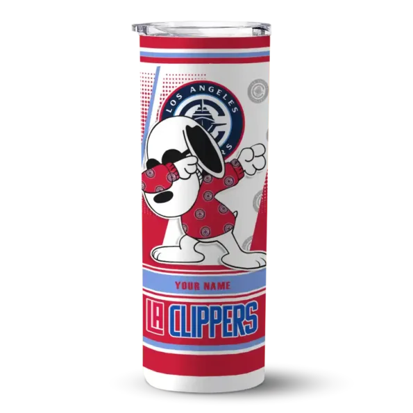 personalized los angeles clippers snoopy dog red white skinny tumbler best selling 1.webp