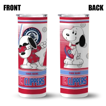 personalized los angeles clippers snoopy dog red white skinny tumbler fashion forward.webp