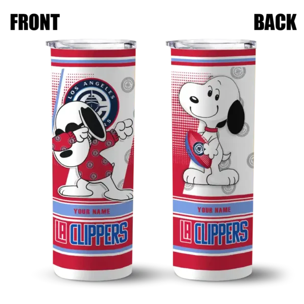 personalized los angeles clippers snoopy dog red white skinny tumbler fashion forward.webp