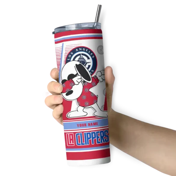personalized los angeles clippers snoopy dog red white skinny tumbler premium grade.webp