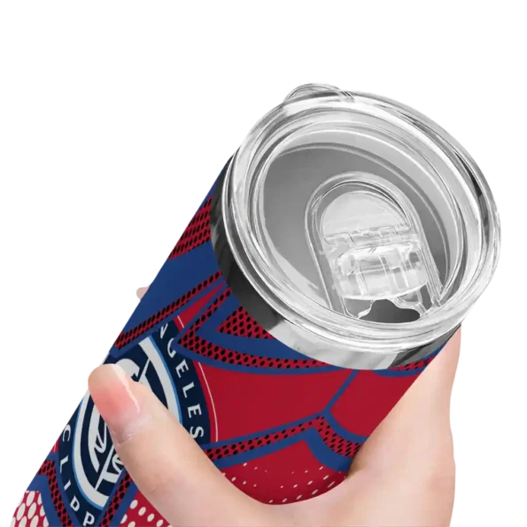 personalized los angeles clippers web stripes red white skinny tumbler high quality.webp