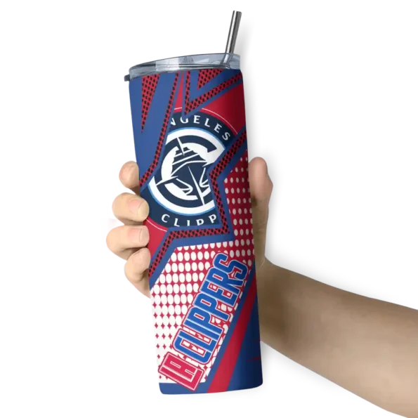 personalized los angeles clippers web stripes red white skinny tumbler premium grade.webp
