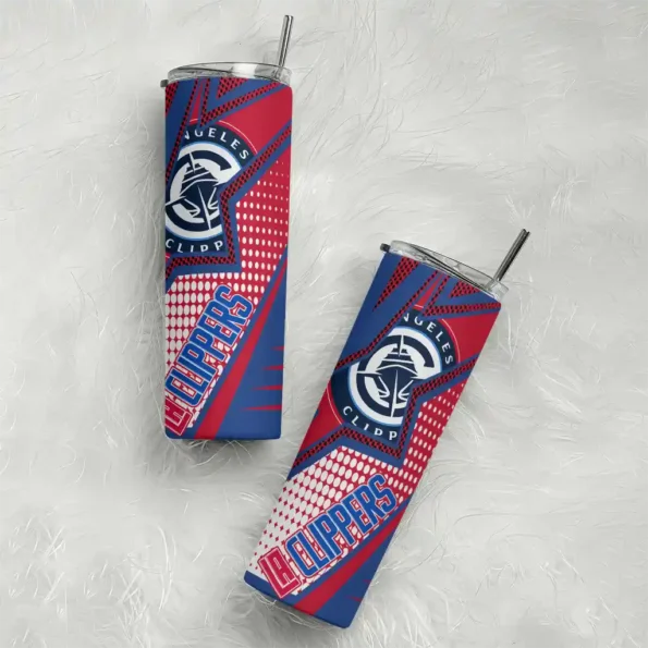 personalized los angeles clippers web stripes red white skinny tumbler top rated.webp