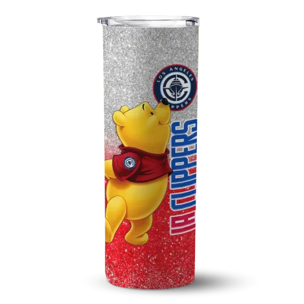 personalized los angeles clippers winnie the pooh red gray skinny tumbler best selling 1.webp