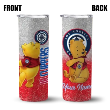 personalized los angeles clippers winnie the pooh red gray skinny tumbler fashion forward.webp