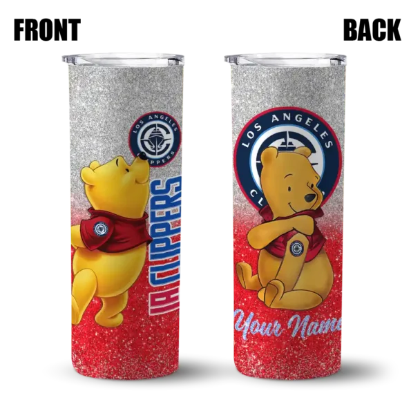 personalized los angeles clippers winnie the pooh red gray skinny tumbler fashion forward.webp