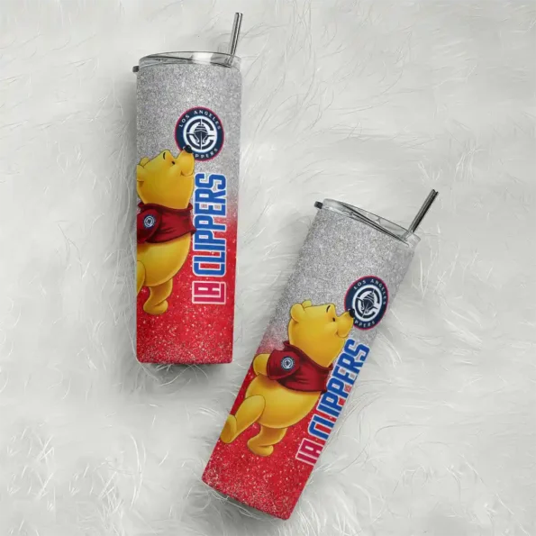 personalized los angeles clippers winnie the pooh red gray skinny tumbler top rated.webp