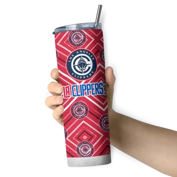 personalized los angeles clippers zipper leopard red skinny tumbler premium grade.webp