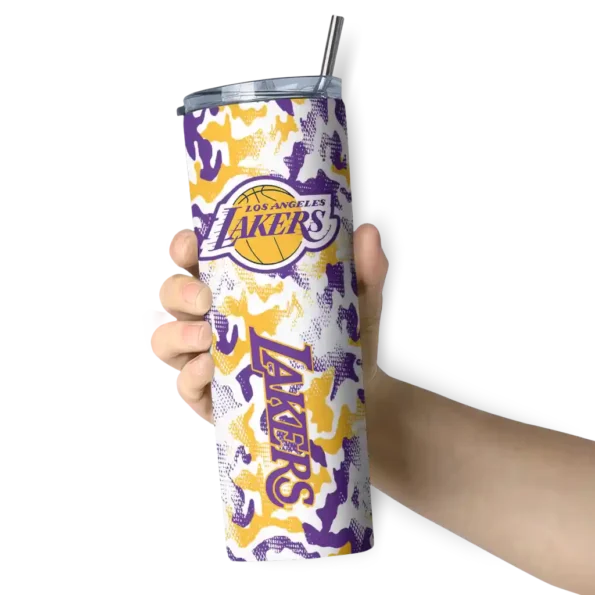 personalized los angeles lakers claw marks purple white skinny tumbler premium grade.webp