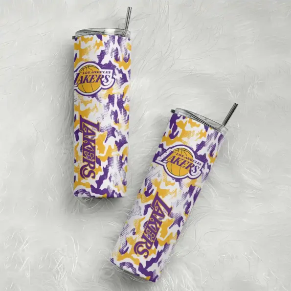 personalized los angeles lakers claw marks purple white skinny tumbler top rated.webp