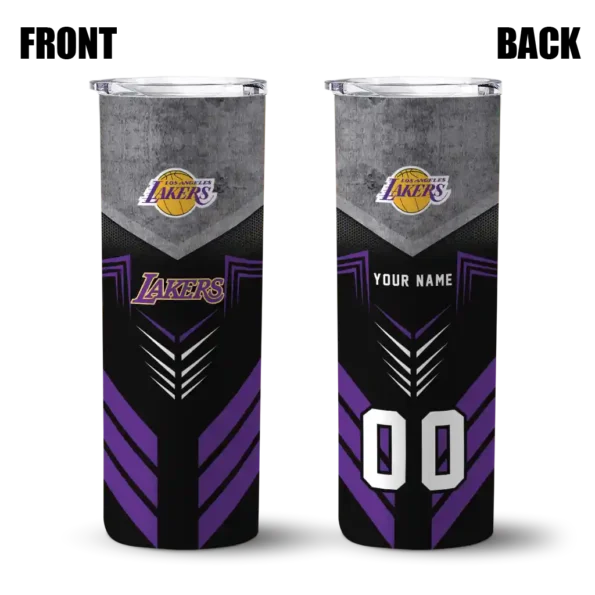 personalized los angeles lakers hexagon honeycomb purple black skinny tumbler fashion forward.webp