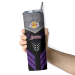 personalized los angeles lakers hexagon honeycomb purple black skinny tumbler best selling 1.webp