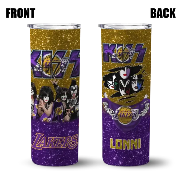 personalized los angeles lakers kiss band gold skinny tumbler fashion forward.webp