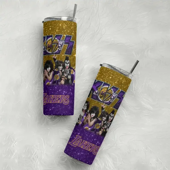 personalized los angeles lakers kiss band gold skinny tumbler top rated.webp